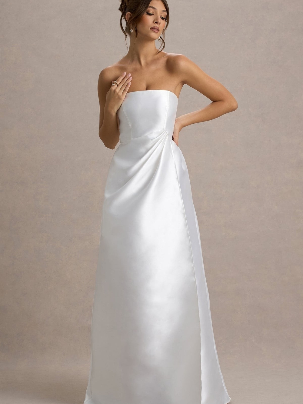White Bandeau Split Puff Skirt Maxi Dress